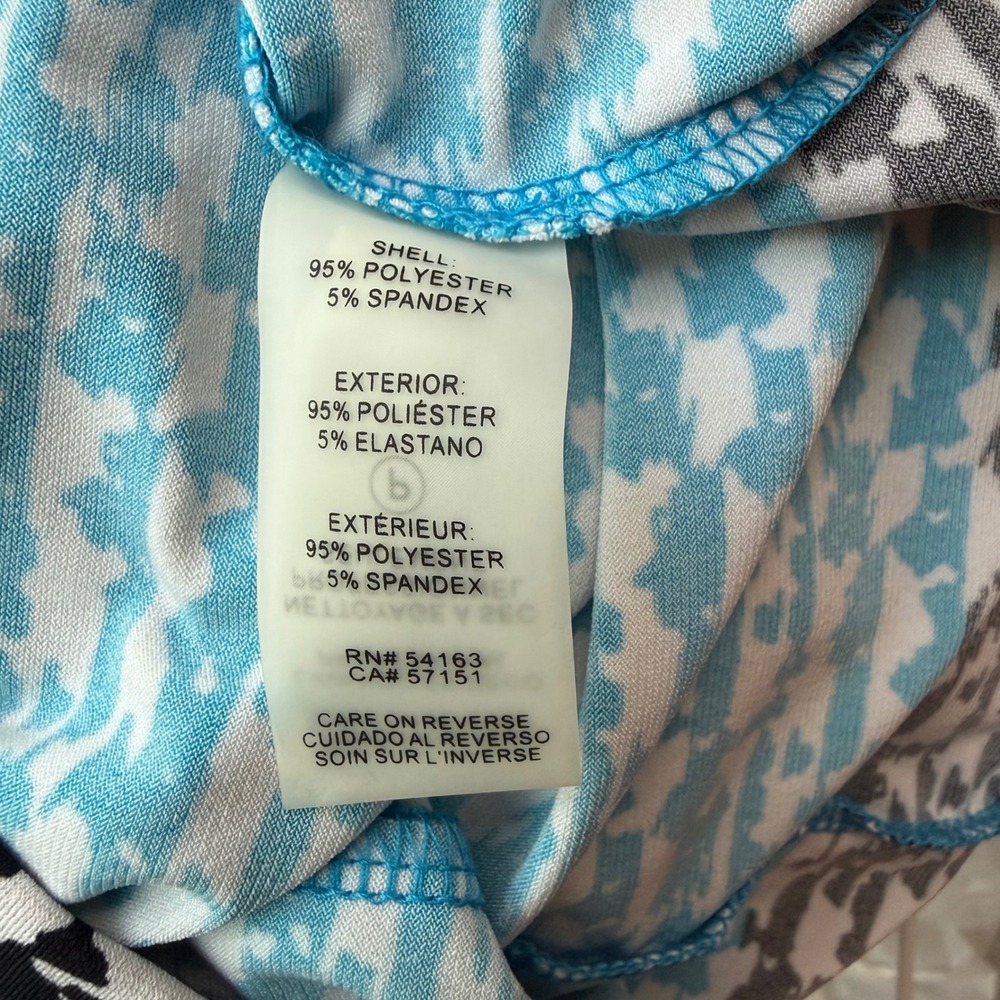 Calvin Klein Womens Teal White Abstract Print Pleated Neck Sleeveless Blouse L - Picture 5 of 10
